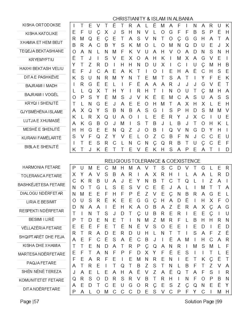 Albanian folklore and landmark word find activity pages