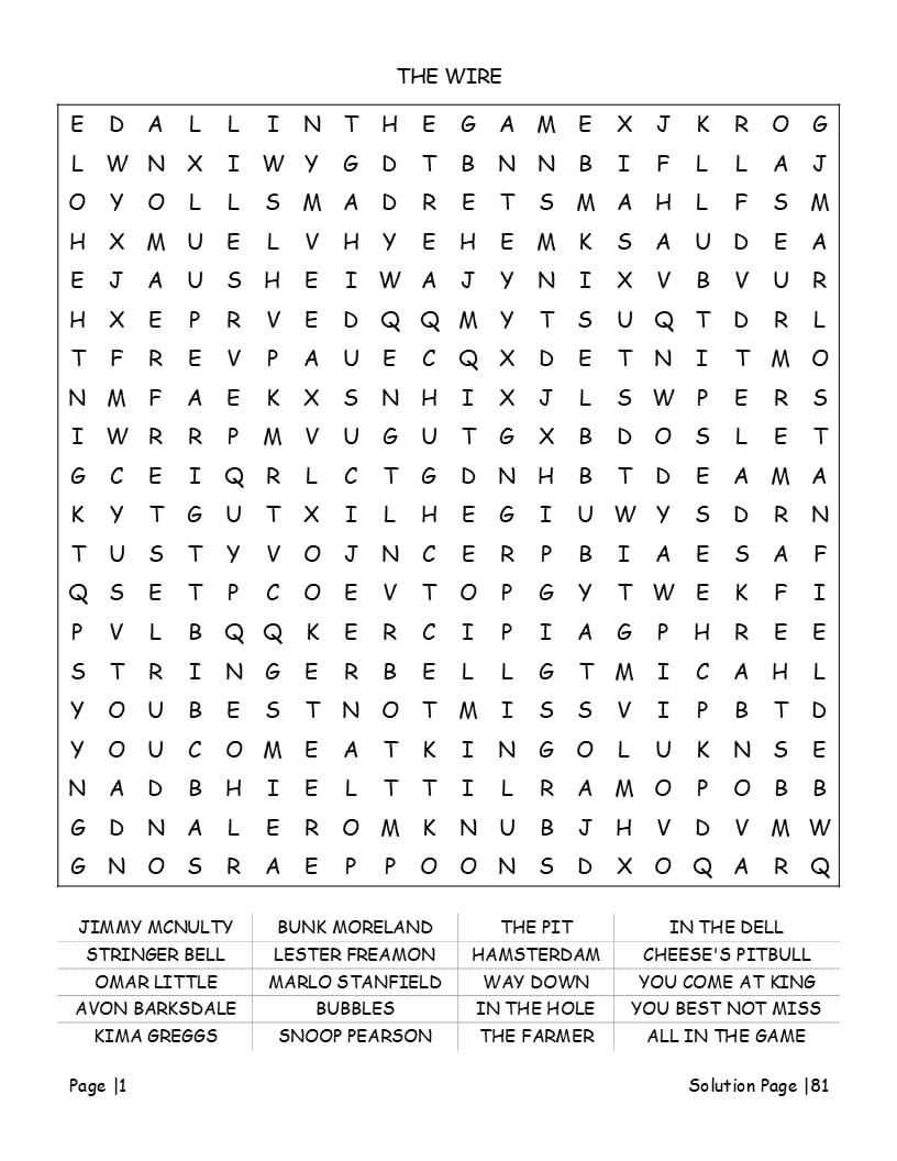 Crime TV Show word search interior with big font eye-relief layout