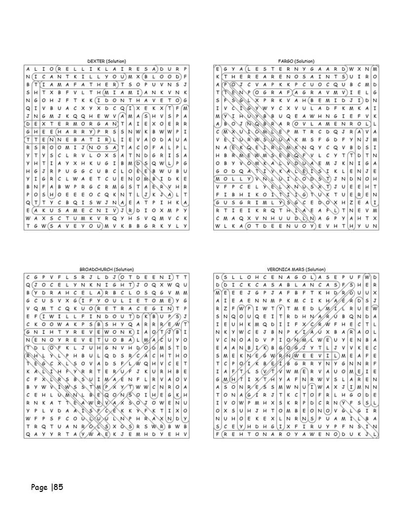 Crime TV Show word search answer key and solutions preview