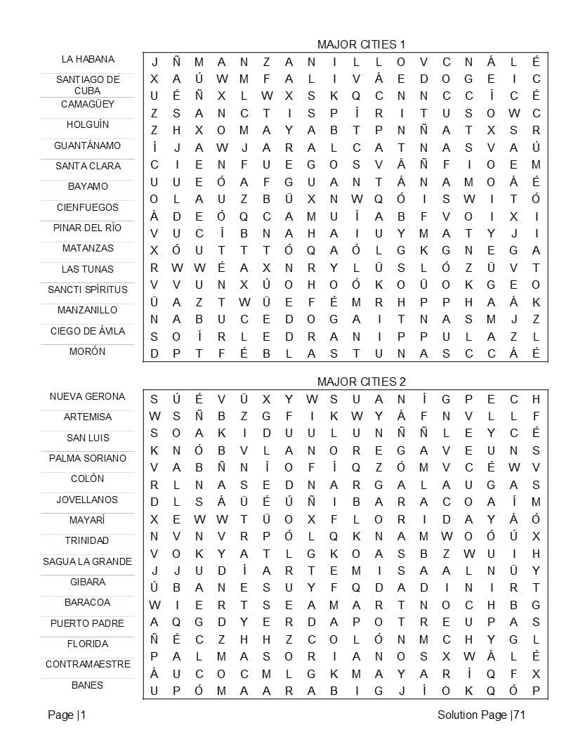 Cuba word search interior with 2 puzzles per page travel layout