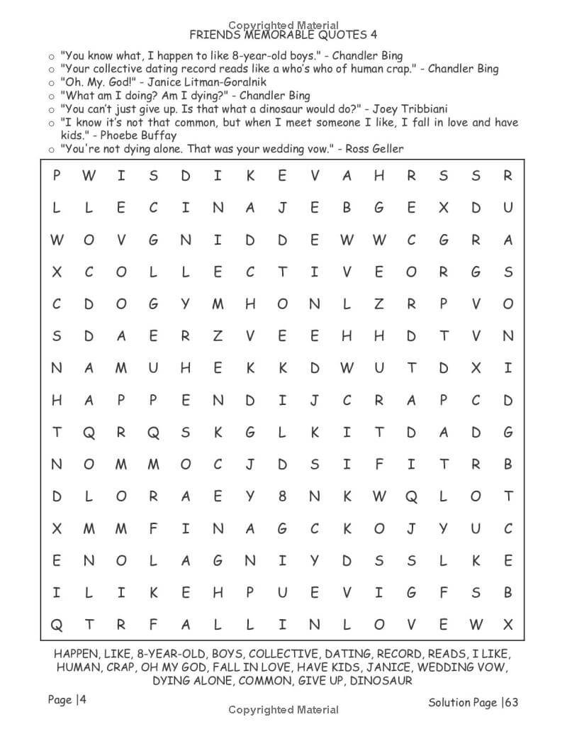 Friends word search and quotes solutions section preview