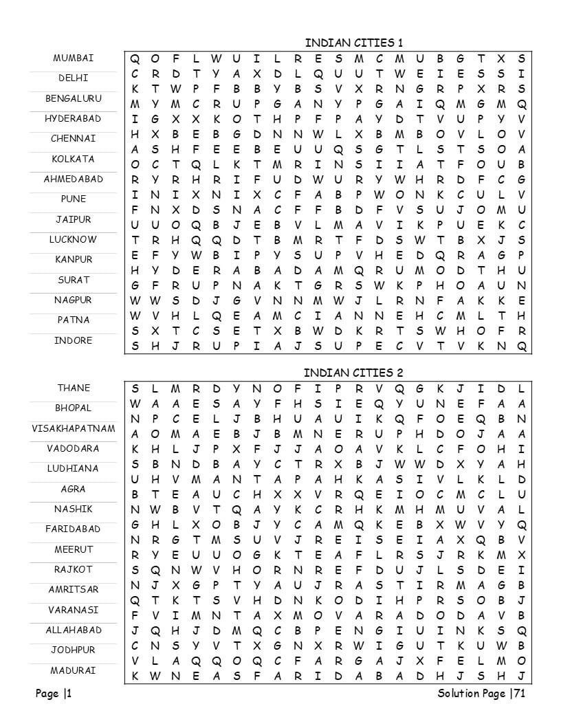 Download India Word Search Printable PDF — 6 free large print puzzles