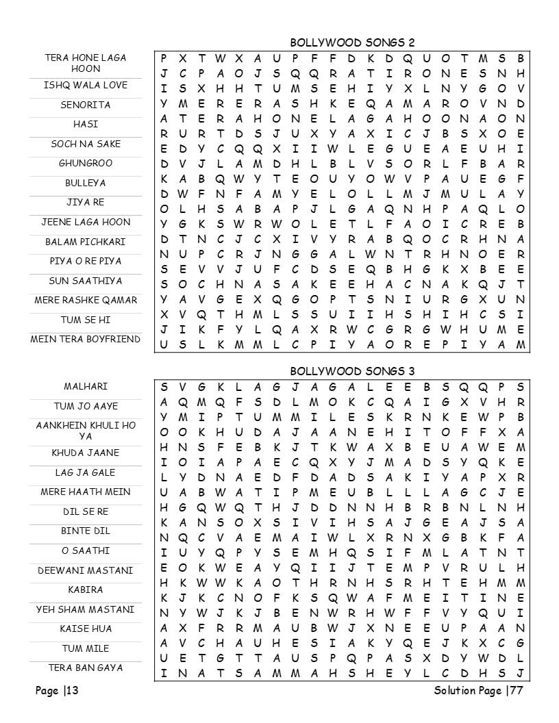 India Word Search Printable — Inside look at puzzle grid