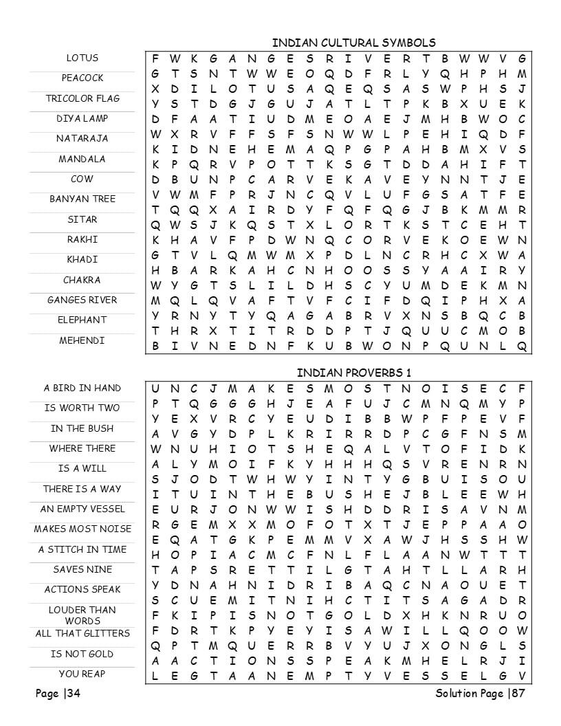 Taj Mahal and Diwali festival word search puzzle grids