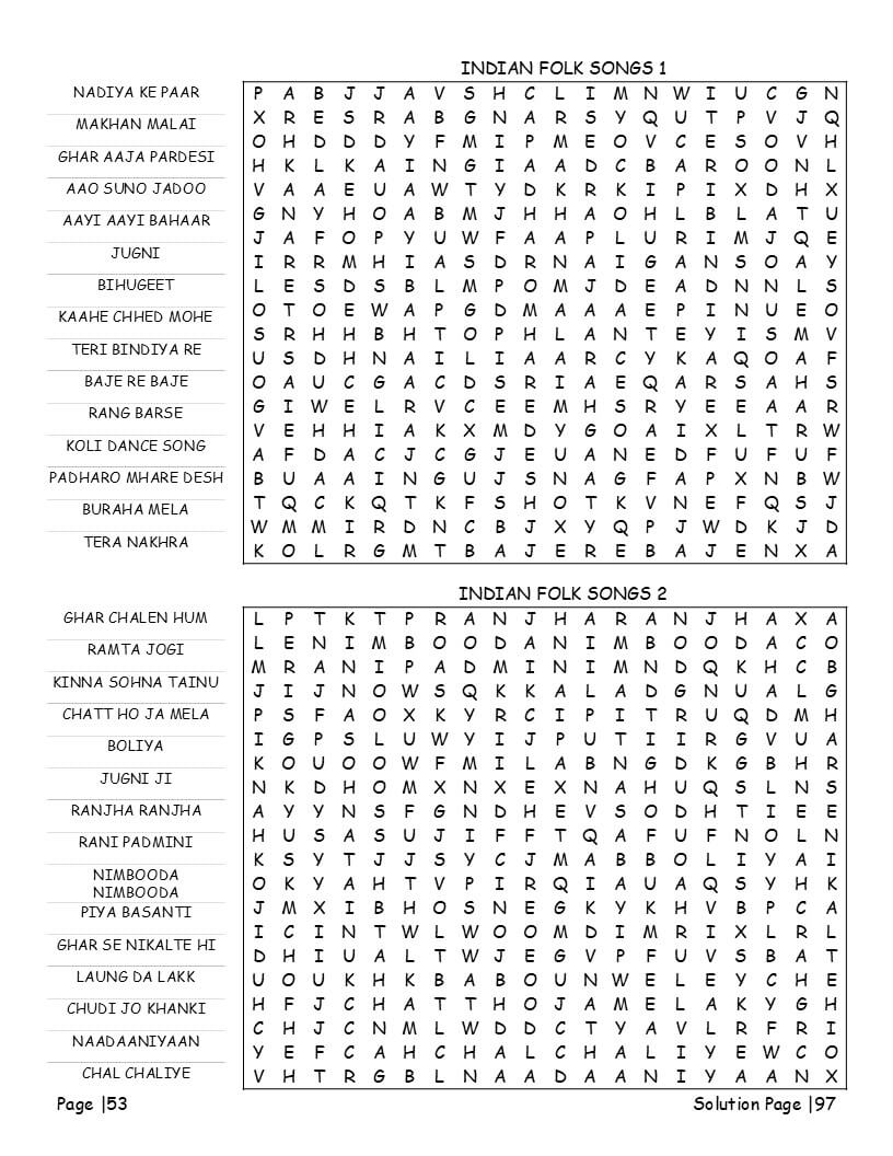 India travel trivia and regional cuisine word find pages