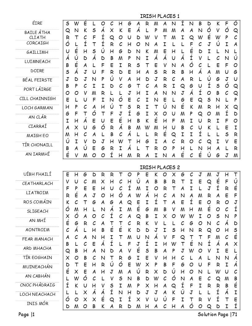 Download Irish Word Search Printable PDF — 6 free large print puzzles