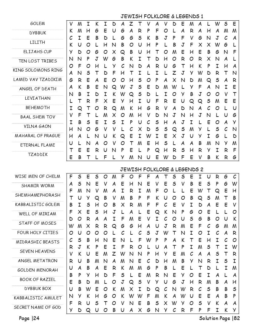 Jewish food and history word search for screen-free activity