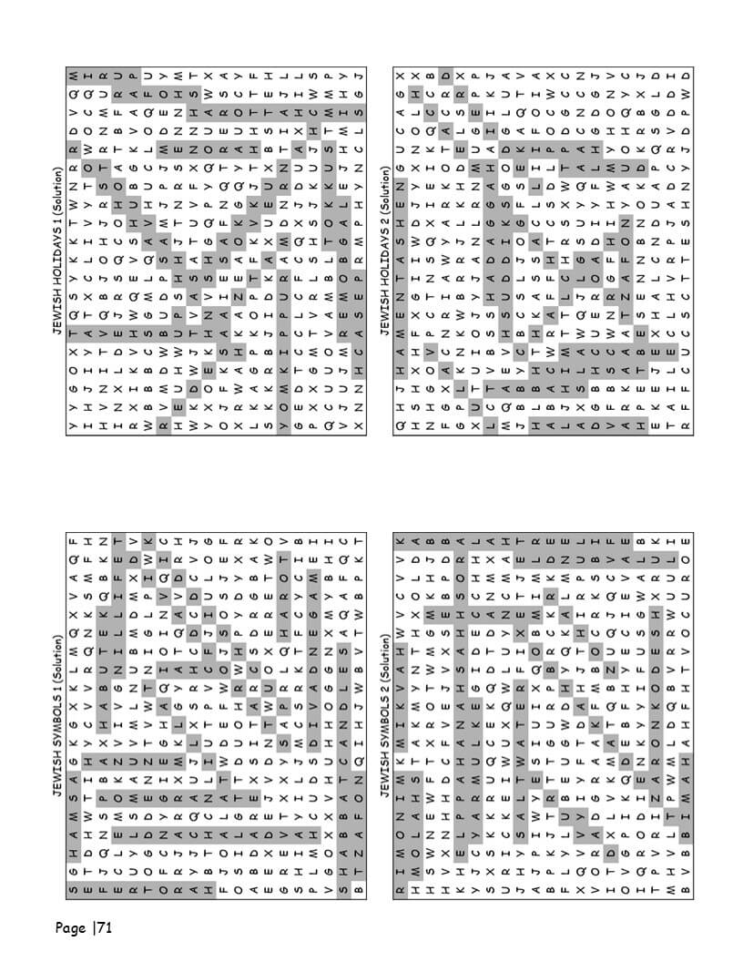 Jewish heritage word search index and solutions section