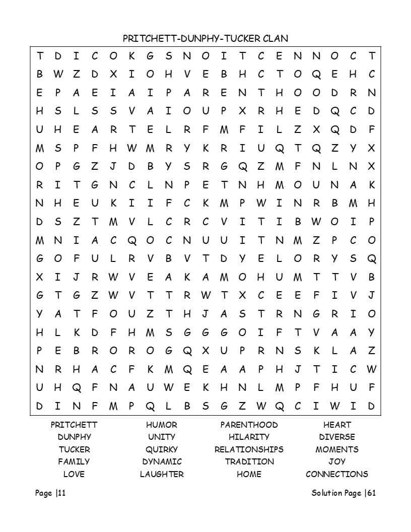 Modern Family TV show themed puzzle pages with creative categories