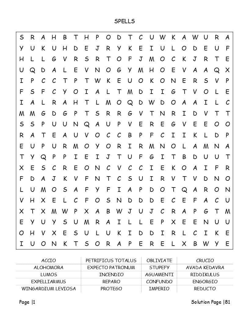 Harry Potter word search interior with adult-focused large print
