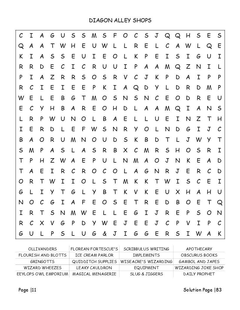 Hogwarts spells and character names multi-directional grids