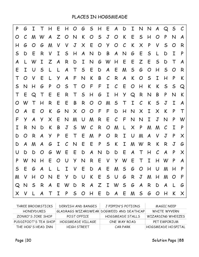 Magical items and mystery creatures word find activity