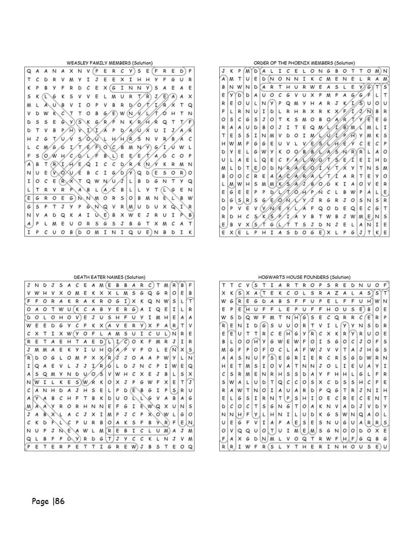 Potter word search solutions and magical answer key
