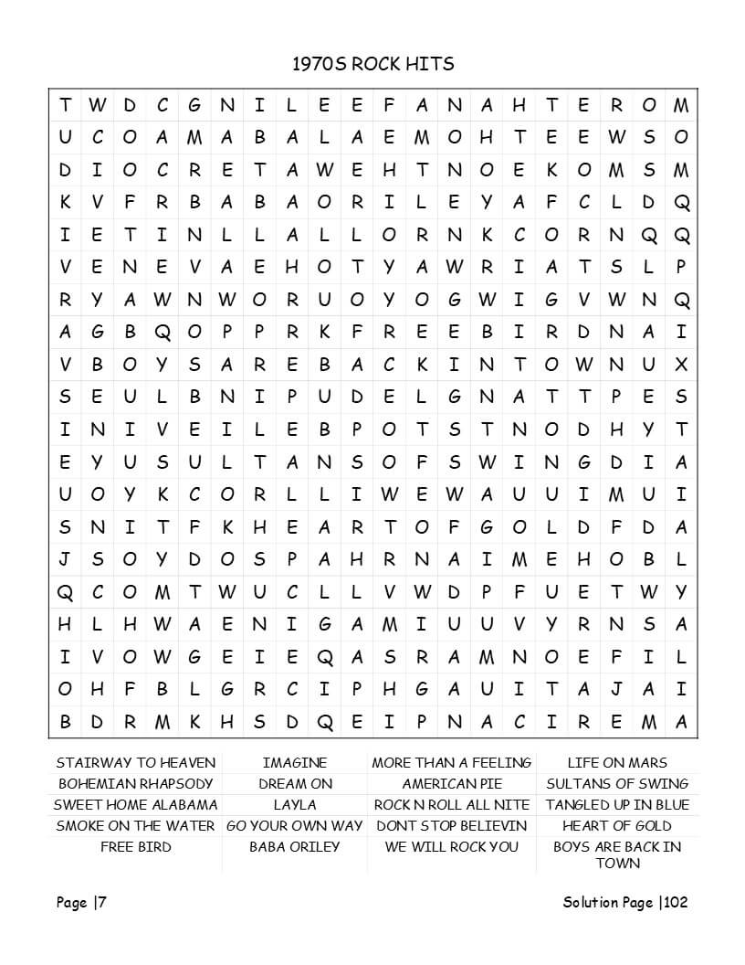 Rock bands and legends themed activity pages for adults