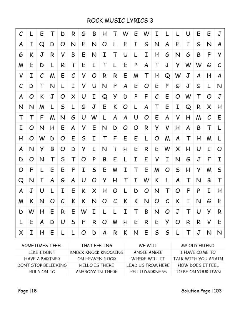 Heavy metal and classic rock multi-directional puzzle grids