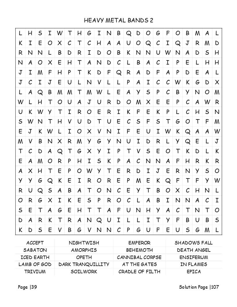 Iconic riffs and alternative hits word find activity pages