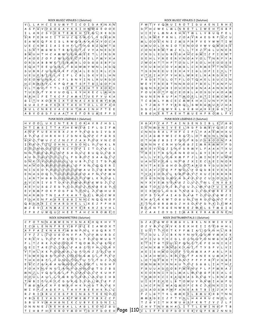 Rock music word search solutions and answer key section
