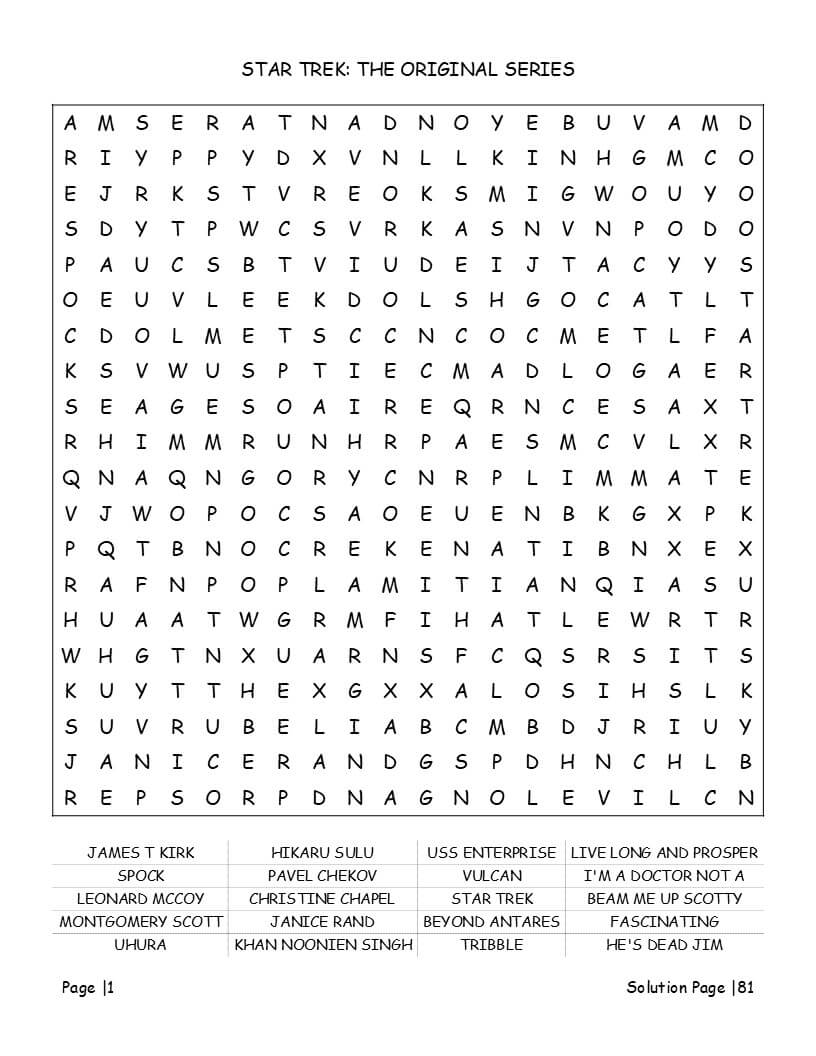 Sci-Fi word search interior preview with science fiction themes