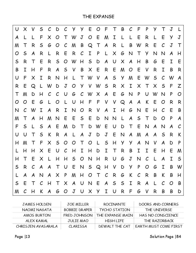 5 difficulty levels of science fiction word search puzzles