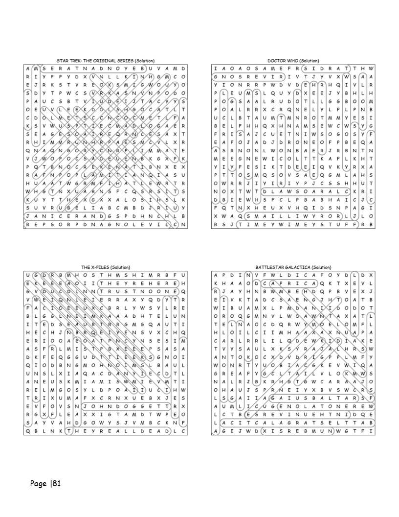 Sci-Fi word search solutions and universe answer key