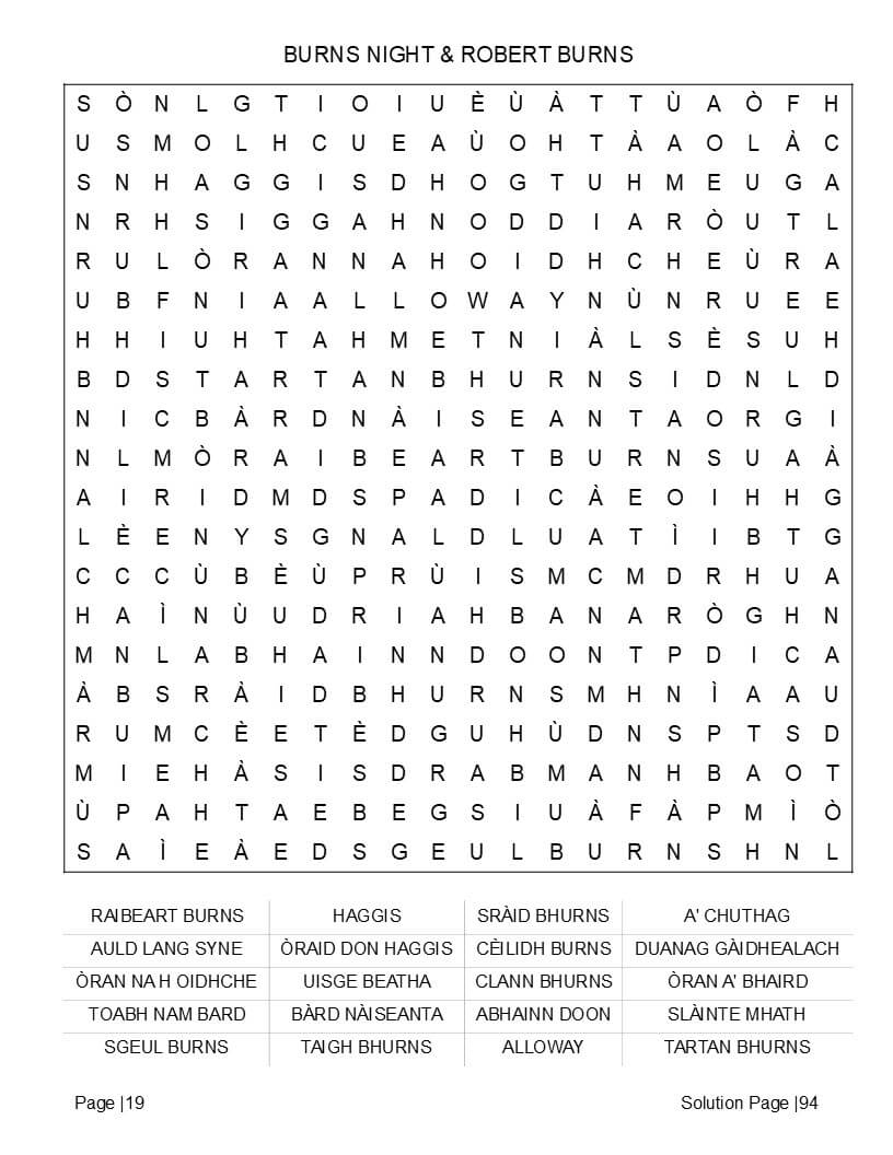 Highland clans and castle themed word search activity pages