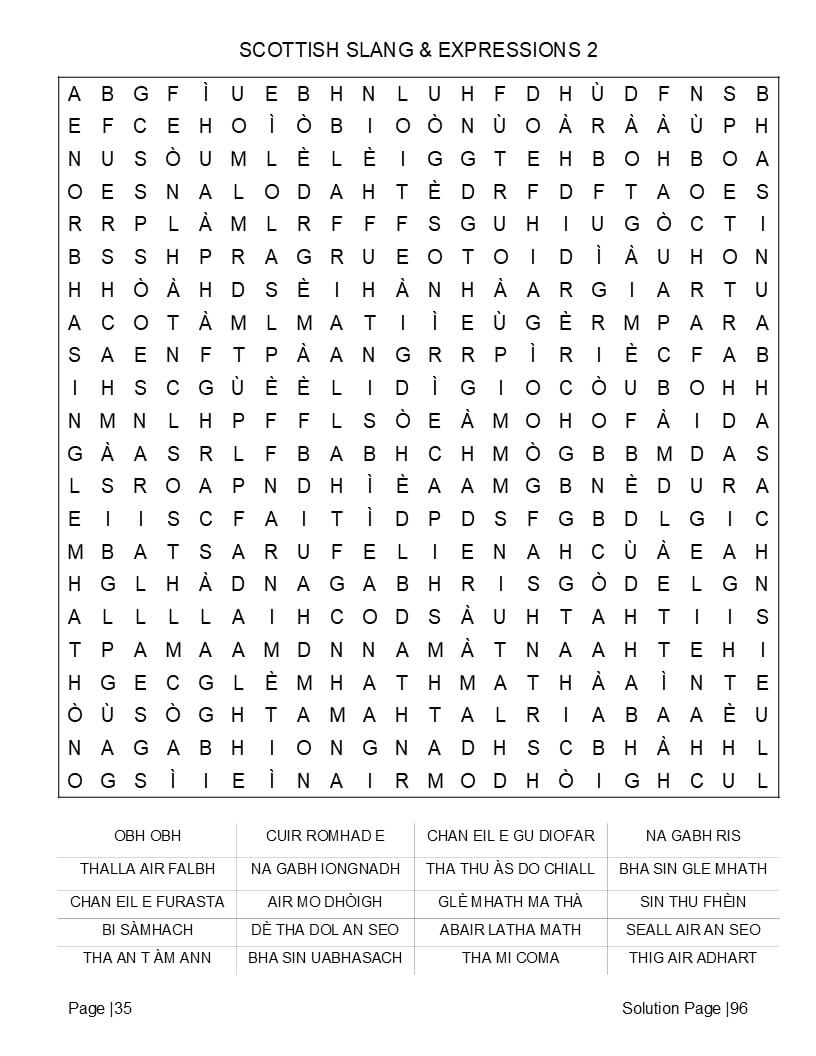 Scots Gaelic culture and tradition word find puzzle grids