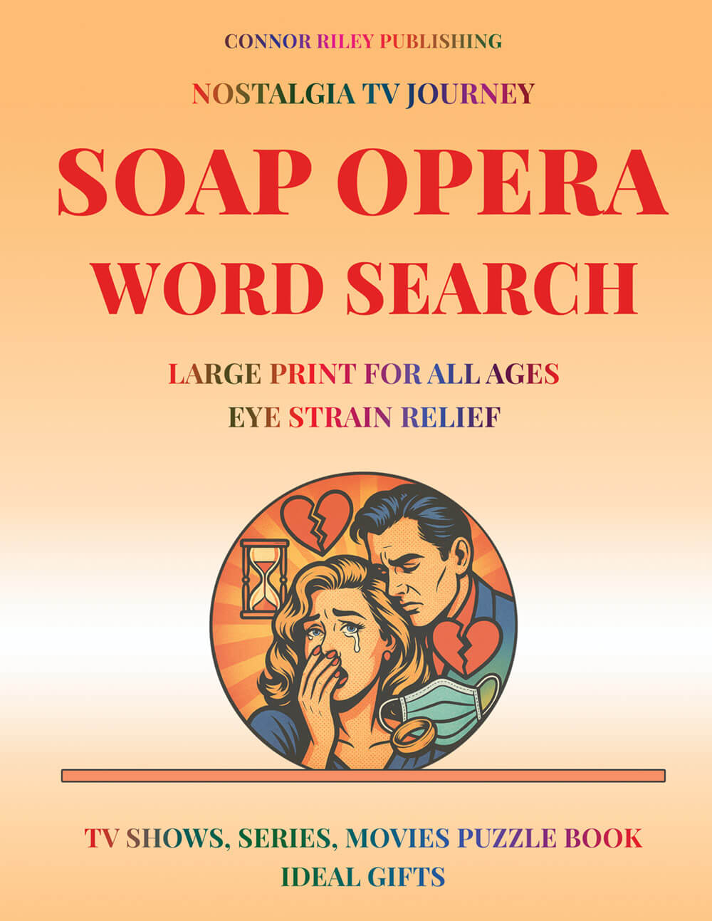 Soap Opera Word Search Book cover with 3,571 nostalgic words for daytime drama fans