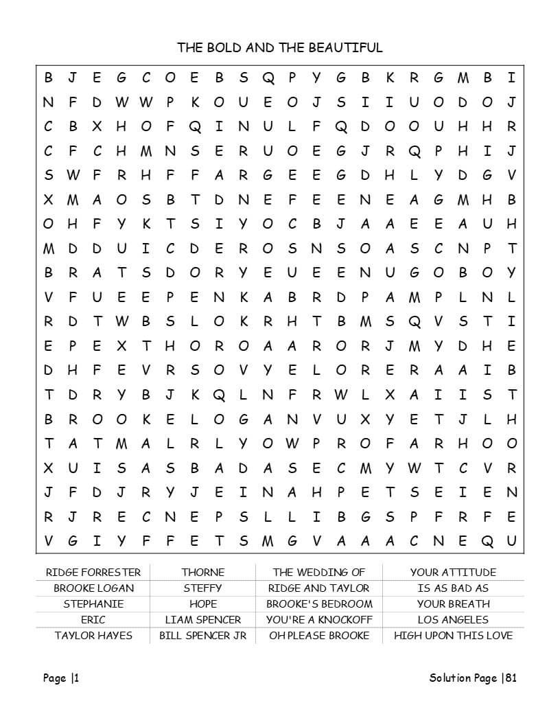 Soap opera word search interior with large print eye-strain relief