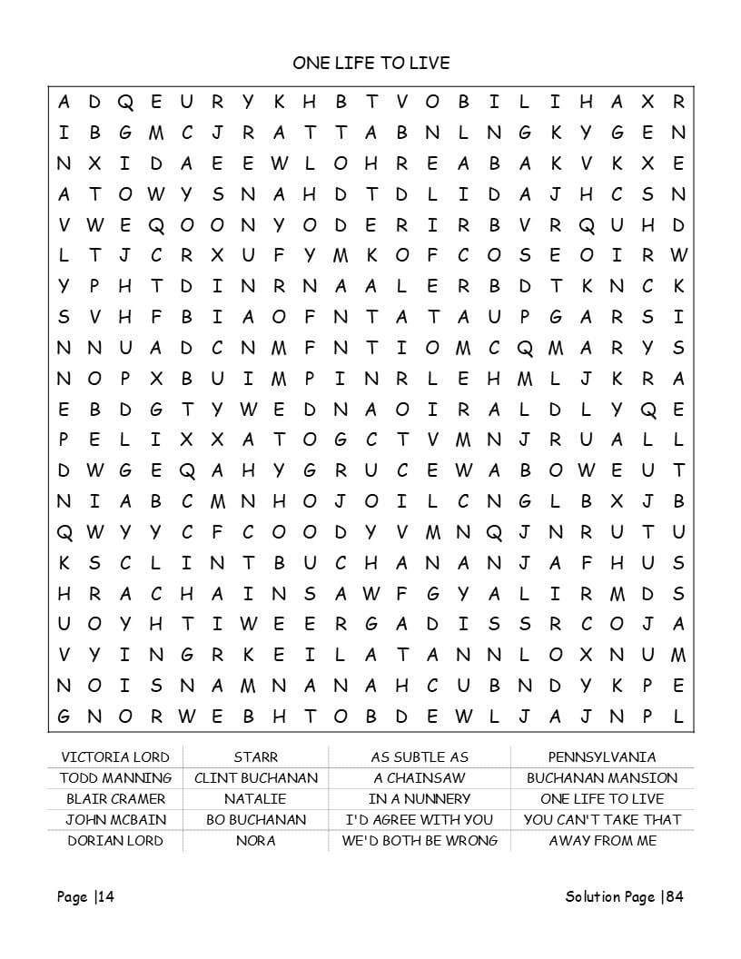 Nostalgic soap opera word find grids with iconic catchphrases