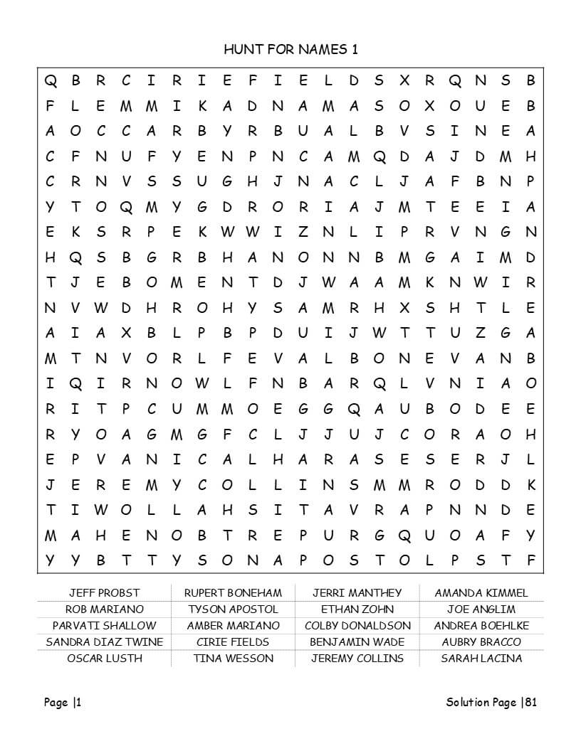 Survivor word search interior preview with large print for adults