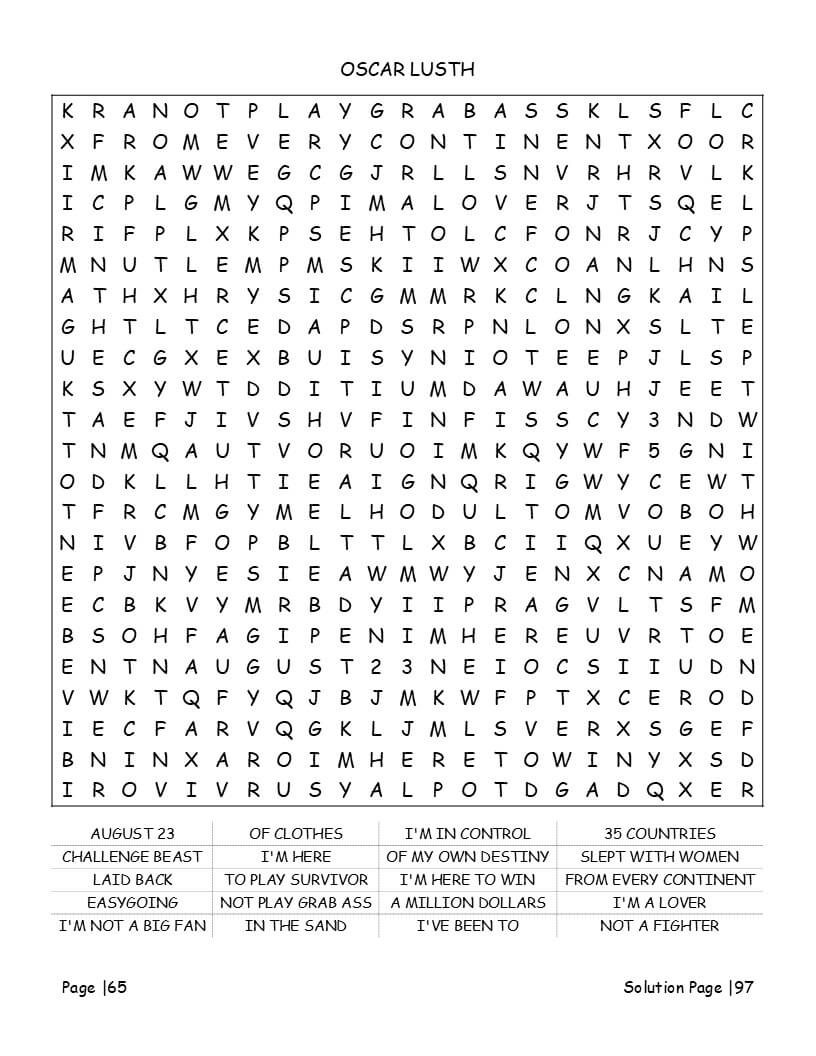 Tribal council and immunity challenge word find grids