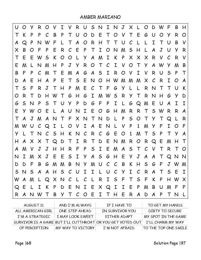 Reality TV competition activity pages for Survivor superfans