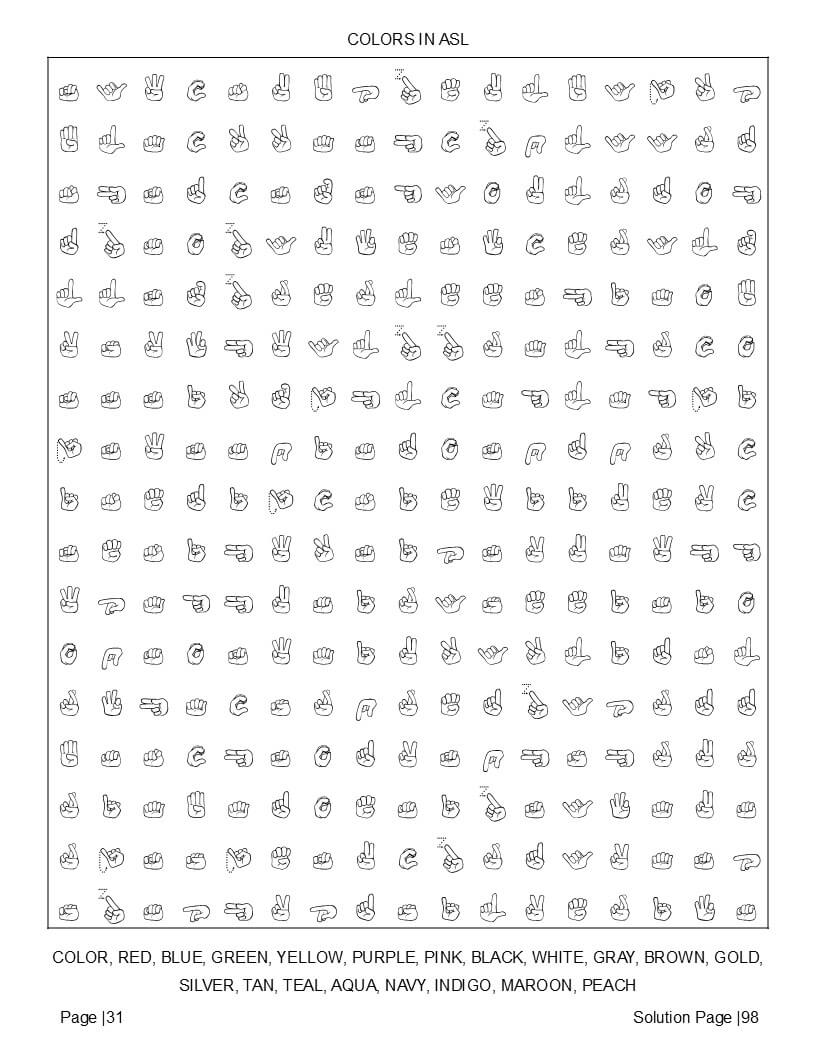 Deaf culture word find activity pages – ASL poetry Visual Vernacular history holidays interior