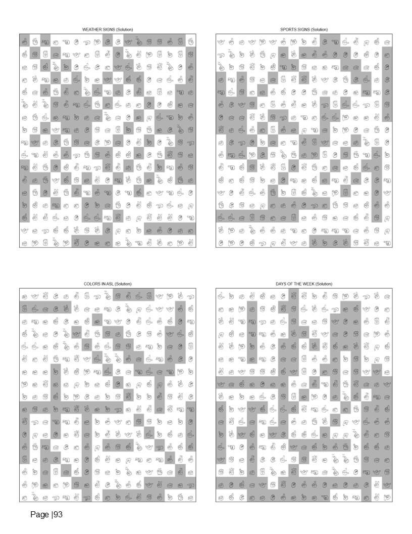 ASL Word Search Printable answer key — full solutions included