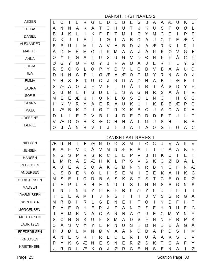 Danish Viking legends and hygge culture word search puzzle grids – large clear font interior preview