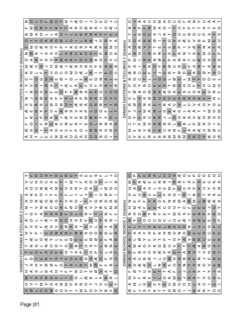 Danish Word Search Printable answer key — full solutions included