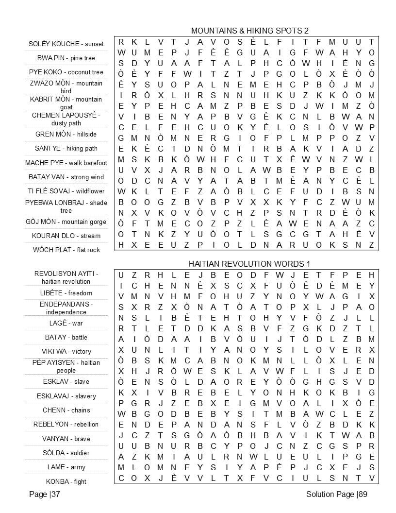 Haitian proverbs and faith vocabulary word find pages – English translation interior