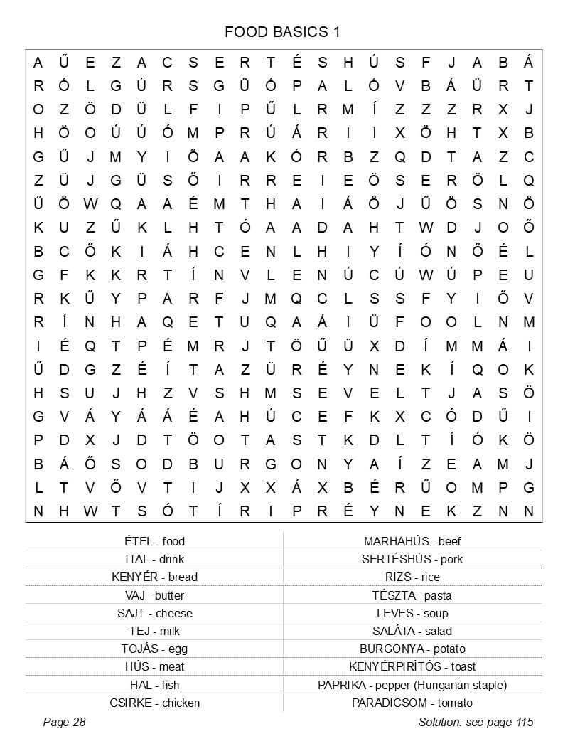 Hungarian vocabulary and culture word search activity pages – food festivals traditions interior