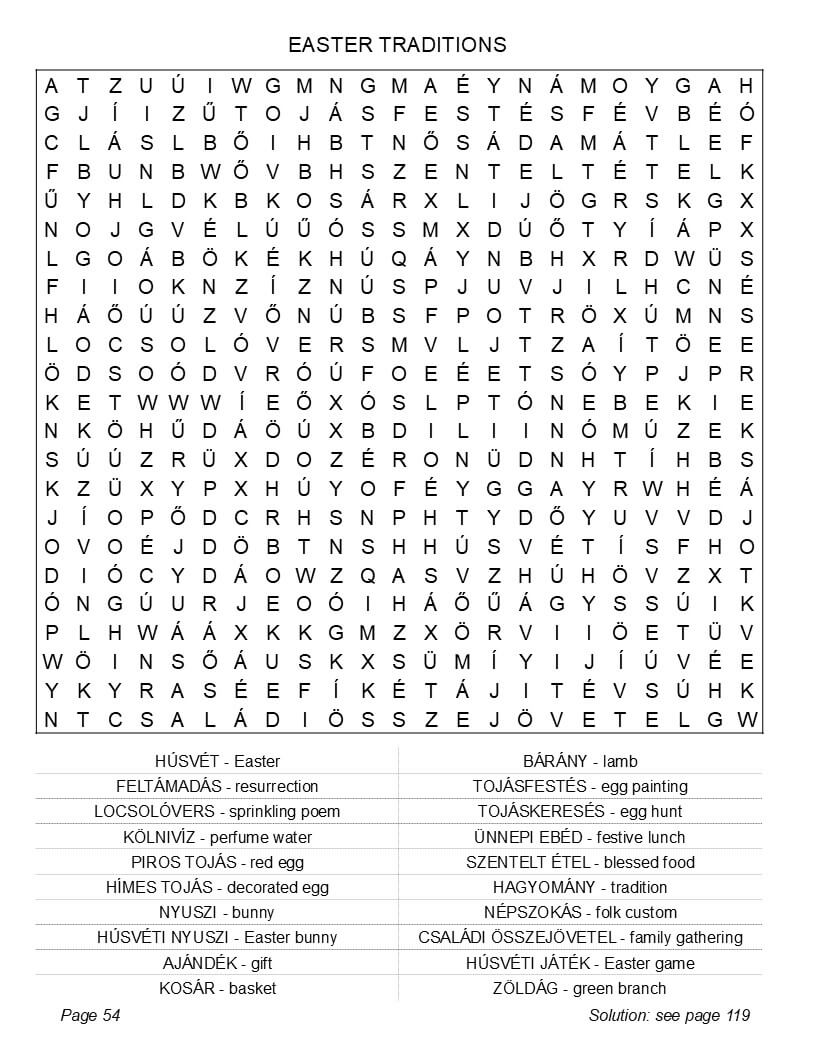 Hungarian language word find pages – heritage culture Budapest traditions interior preview