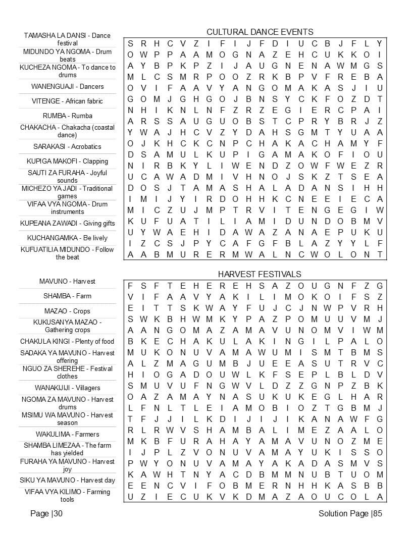 Swahili proverbs and urban slang word search puzzle grids – large clear font interior preview