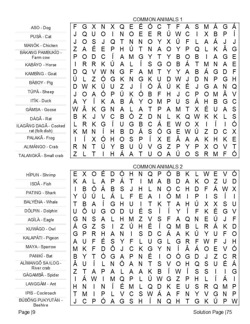 Tagalog Word Search Printable — Sample puzzle page interior