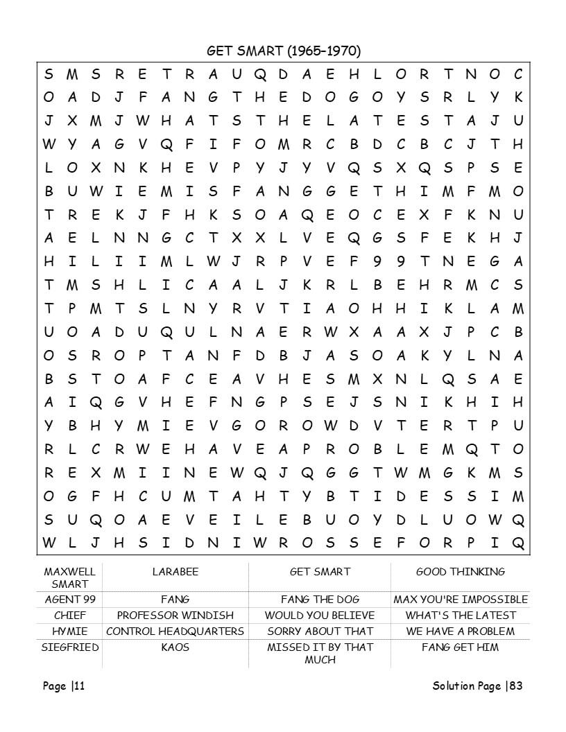 1960s TV show word search interior preview - golden age television catchphrases