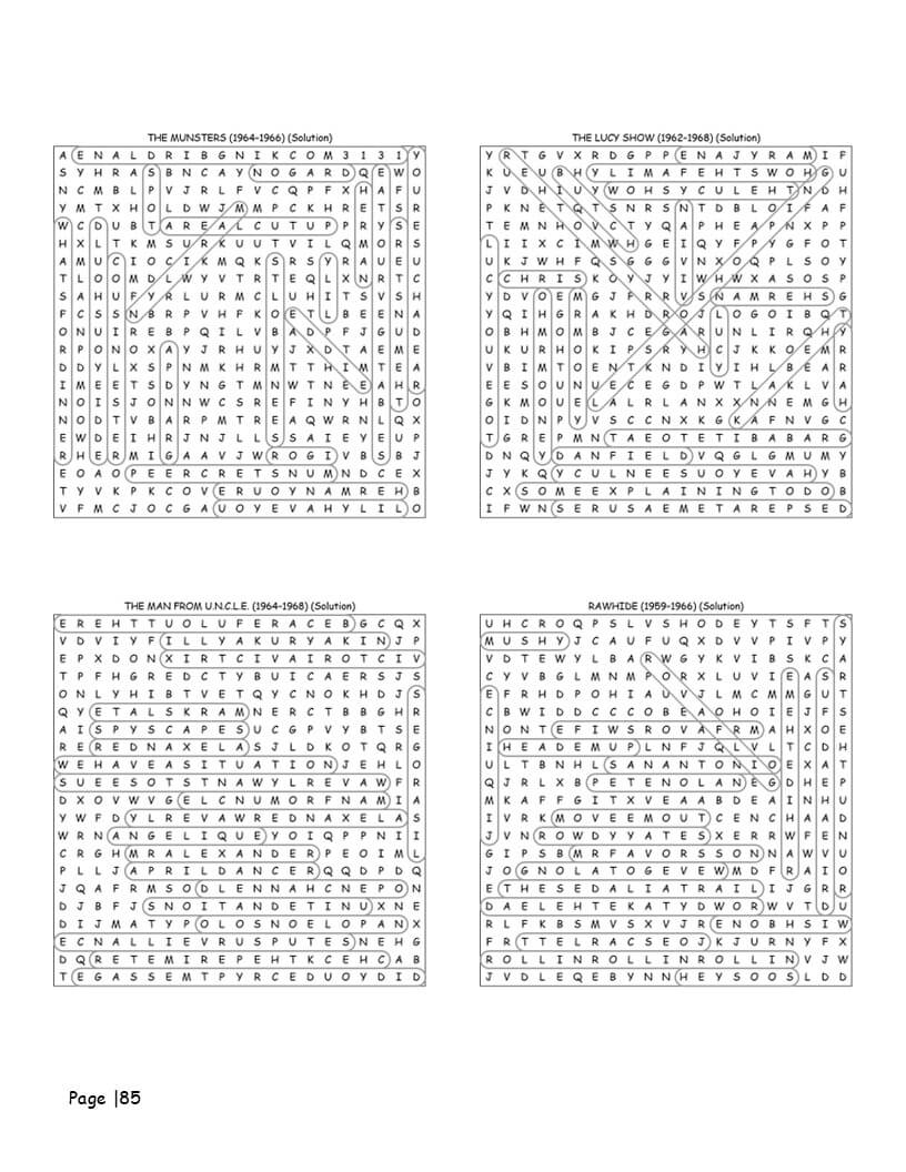 1960s TV show word search solutions - complete answer key for 80 classic puzzles