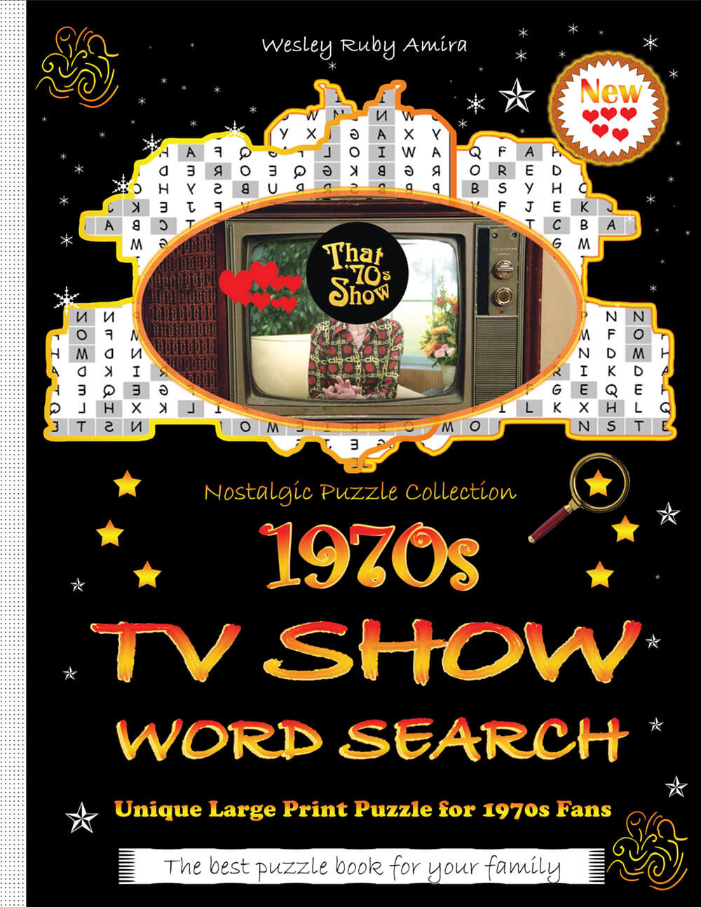 1970s TV show word search puzzle book - large print retro cover for family gifts