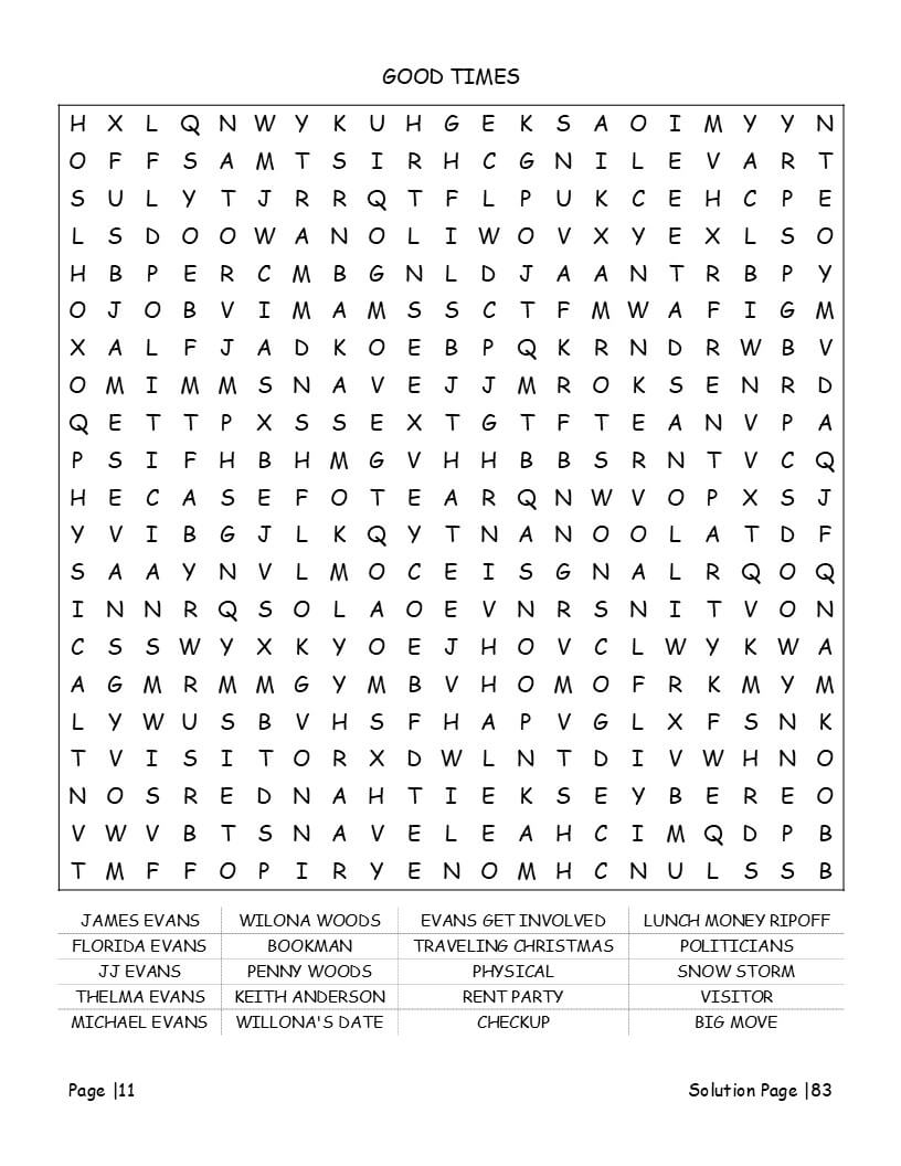 1970s TV show word search interior preview - classic series settings and props