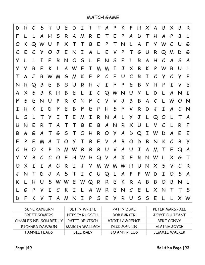 1970s TV show word search episode themes - hand-crafted puzzle pages