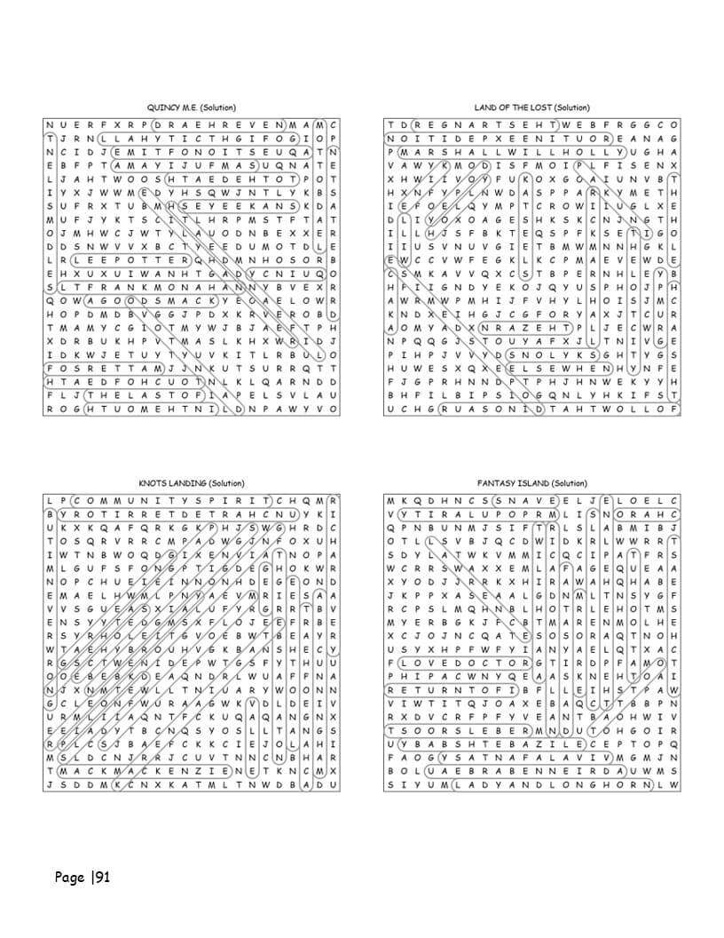 1970s TV show word search solutions - smartly arranged answer key for 80 puzzles