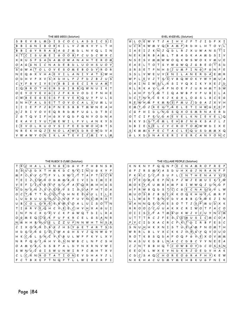 1970s word search solutions - complete answer key for all 80 puzzles