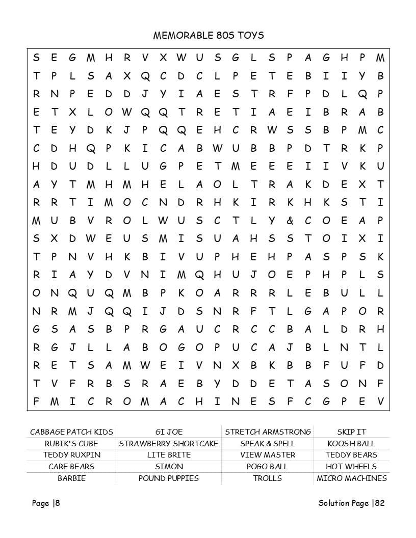1980s word search sports and music - medium difficulty puzzle pages