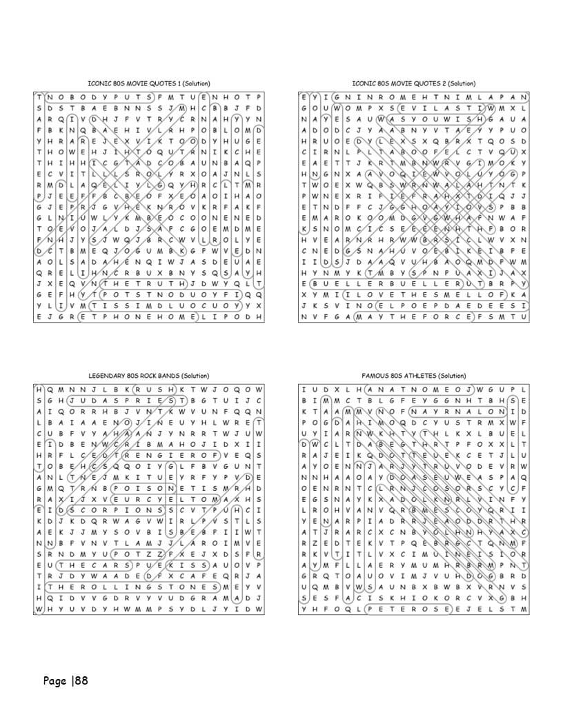 1980s word search solutions - complete answer key for all 80 radical puzzles